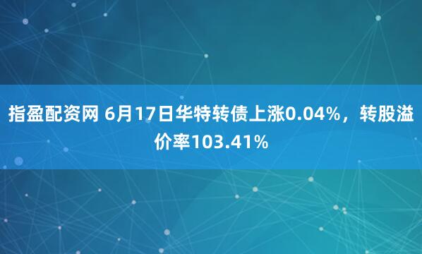 指盈配资网 6月17日华特转债上涨0.04%，转股溢价率103.41%