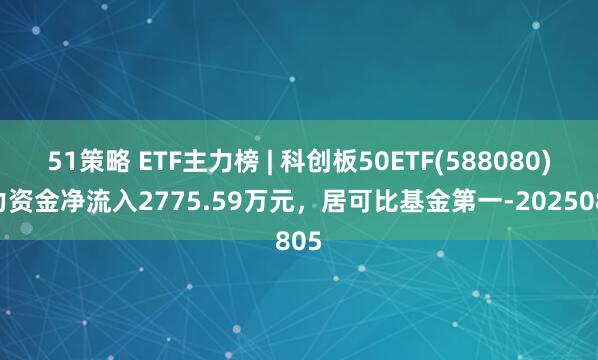 51策略 ETF主力榜 | 科创板50ETF(588080)主力资金净流入2775.59万元，居可比基金第一-20250805